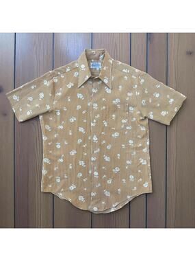 Vintage 70s Kmart Disco Floral Stripe Button Down Shirt Rockabilly Men's Large
